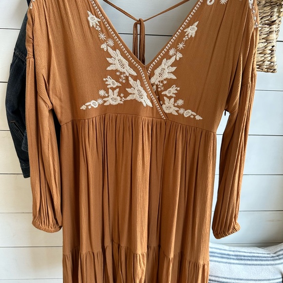 Earthen Embroidered Floral Ruffle Wrap Mini Dress - Picture 3 of 13